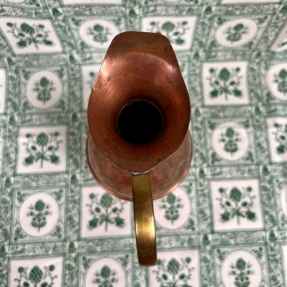 Vintage 50s Copper Pitcher Jug Brass Handle Rustic Country Decor - Picture 7 of 10